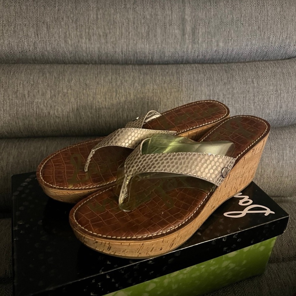 Sam Edelman Tan and Brown Wedge Sandals